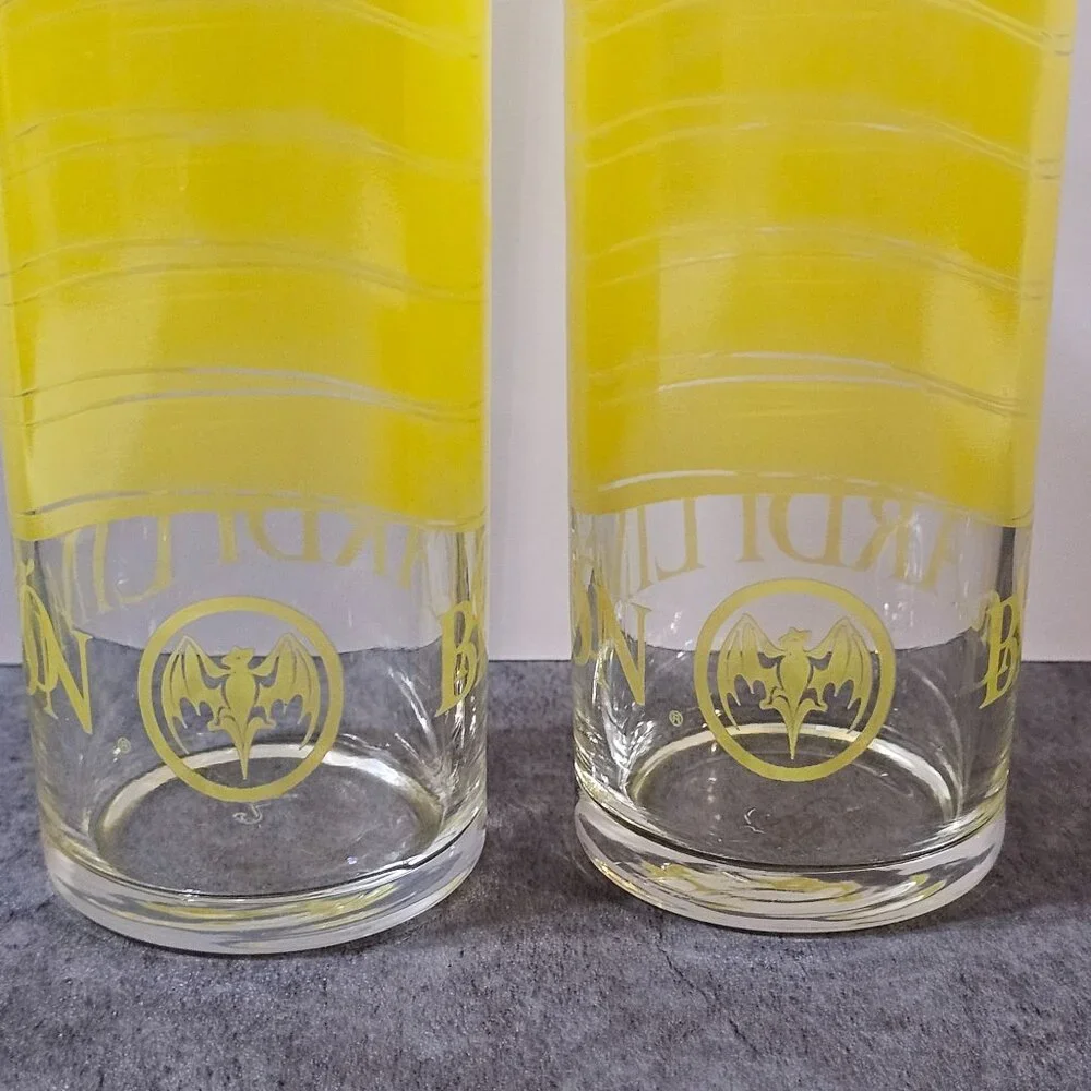 Vintage Set of 2 Bacardi Limón Rum Tall Yellow Clear Glasses Distillary Barware